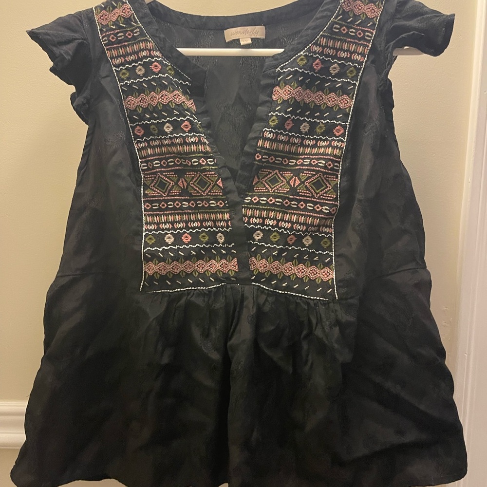 Wonderly Black Embroidered Blouse